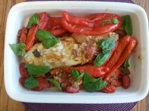 Monkfish (anglefish) with peppers